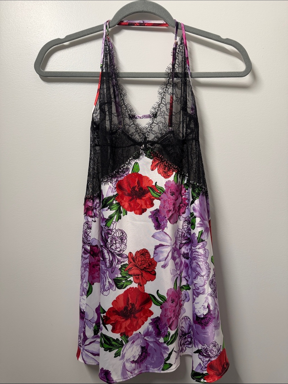 Victoria's Secret Satin Floral Chemise with Black Lace